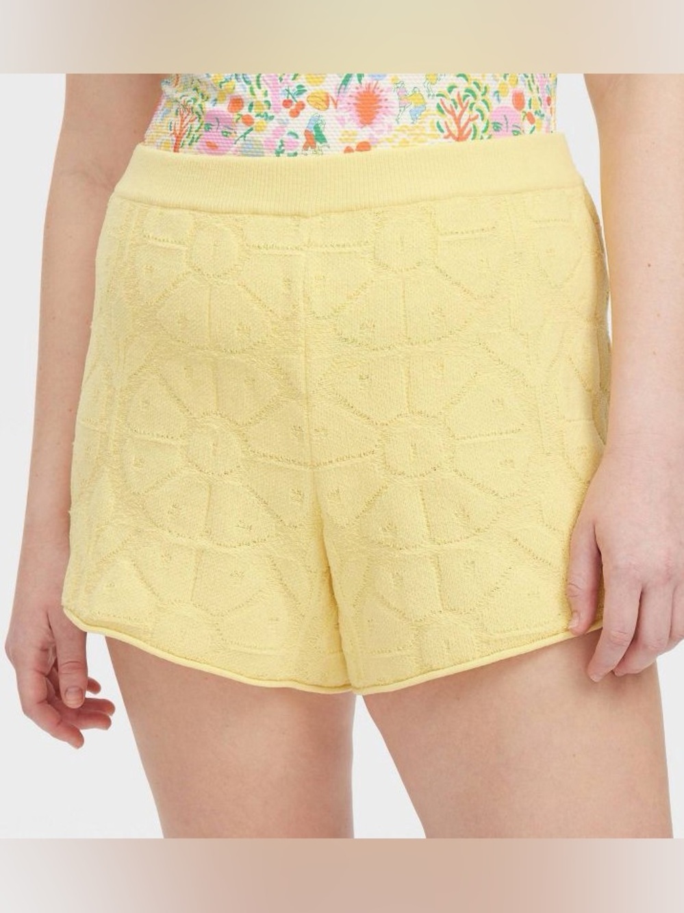 Roller Rabbit X Target Yellow Knit High-Waist Floral-Texture Shorts